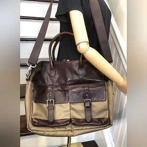 RALPH LAUREN Olive Canvas Brown Leather Crossbody Messenger Laptop Shoulder Bag